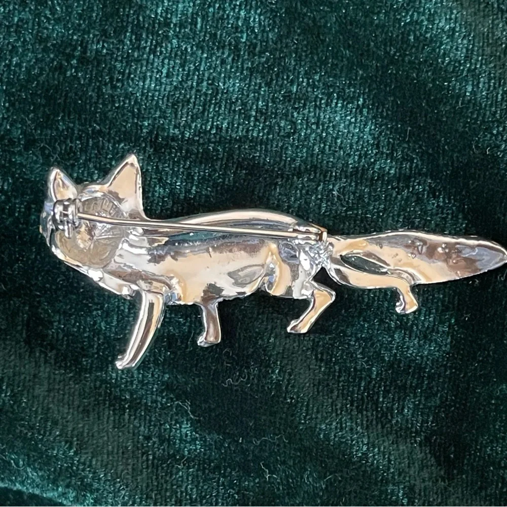 Silver Fox Brooch with Crystal Accents